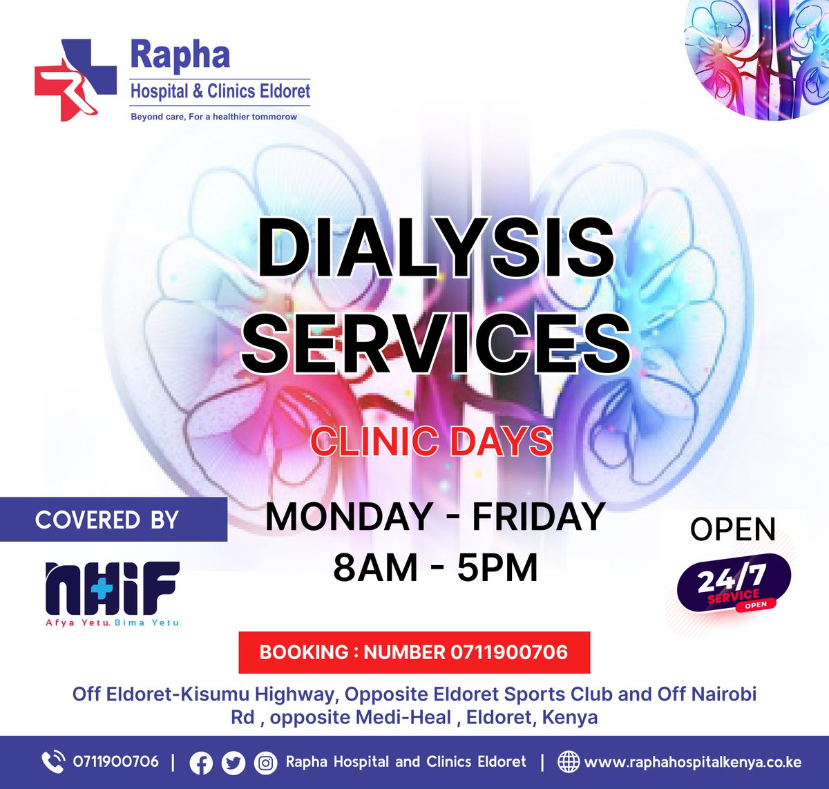 Are you looking for a reliable and affordable dialysis service in Eldoret?

Look no further than @RaphaEldoret, where we care for your health and well-being. 

#RaphaHospitalsAndClinics #DialysisServices #HealthcareRevolution #RaphaCares