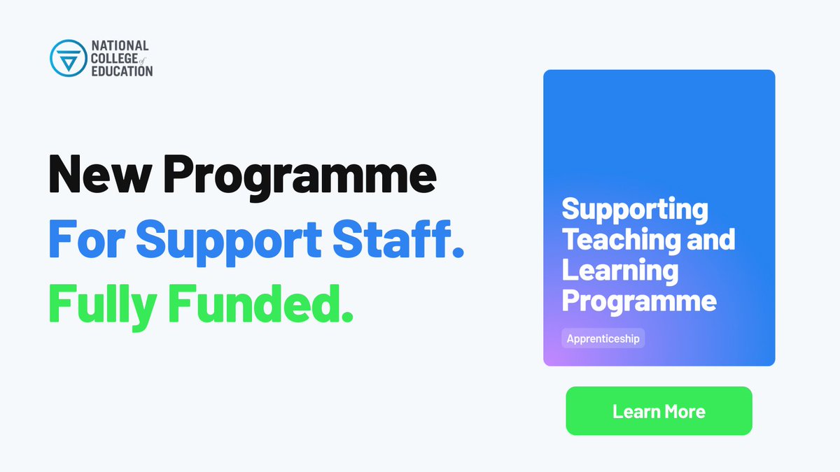 🚨 New Programme Alert 🚨 🚀 Supporting Teaching and Learning Programme ✨For those in a role supporting young people in school ✅ Fully funded ⬇️ Applications are open nationaleducation.college/programme/supp…