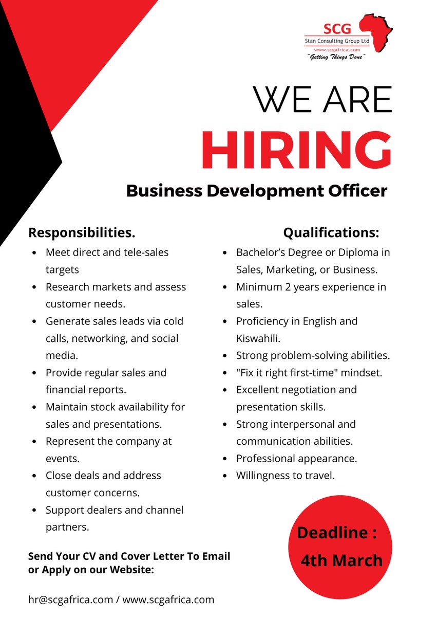 StanConsultingG's tweet photo. We are Hiring!
#IkoKazi #ikokazike #jobseekerske #stanconsultinggroupltd https://t.co/stAs2pLBI4
