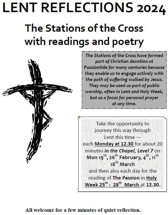 Lent Reflections in the Chapel at UHP, 2024 Mondays at 12.30: Feb 19, Feb 26, Mar 4, Mar 11, Mar 18 Every day in Holy Week, reading of The Passion 12.30: March 25-28. All welcome for a few minutes of quiet reflection. @UHP_NHS @DerrifordNurses