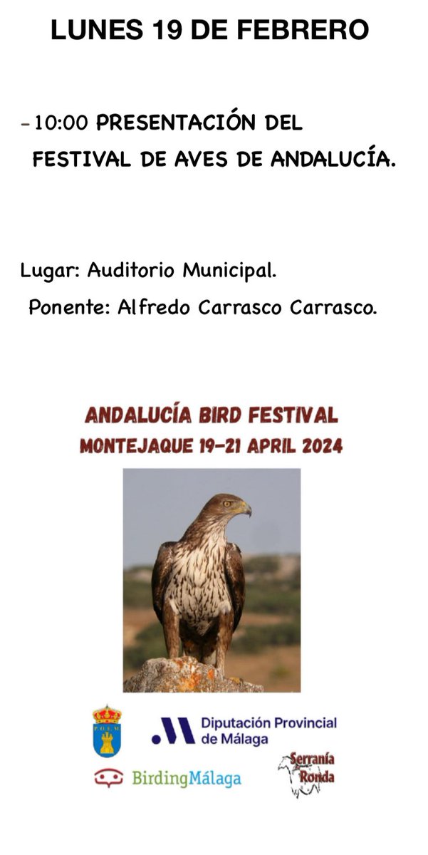 CEIPMontejaque's tweet photo. SEMANA CULTURAL 2024. 
Damos comiendo con la Presentacion del Festival de Aves de Andalucía que se llevará a cabo en nuestra localidad entre el 19 y 21 abril. Agradecer al @Montejaque por acercar al alumnado a este mundo y a Alfredo Carrasco por compartir su sabiduría. https://t.co/IbNz81ys9r