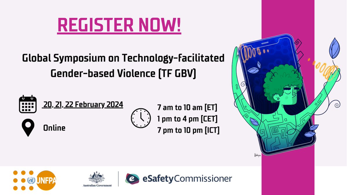 📢 Have you signed up to the #TFGBVSymposium24?💻

Join us as we bring experts and survivor-advocates together to discuss best practices for preventing and responding to technology-facilitated GBV.

Register here:
forms.gle/ne8RZvicwmASc9…

#EndTFGBV @UNFPA @eSafetyOffice