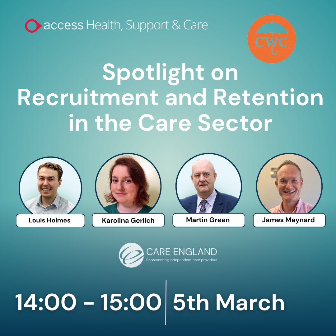 👬Join @ProfMartinGreen @KGerlich777, James Maynard, Louis Holmes @TheAccessGroup and @CareWorkersFund on March 5th for 'Spotlight on Recruitment and Retention' to discuss how providers can seek to use technology to mitigate challenges. Register here: teams.microsoft.com/registration/4…