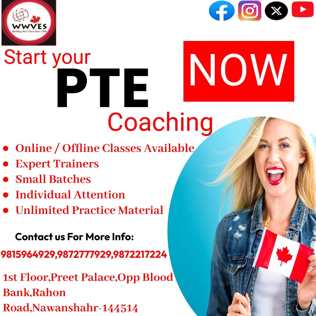 Start your PTE coaching now
Online / Offline classes available
Expert Trainers
Small Batches
Individual Attention 
Unlimited Practice Material

#ielts#PTEKarBefikar#classes#ExpertTrainer#SmallBatches#individual#practicematerial#onlineofflineclass#ptepreparation