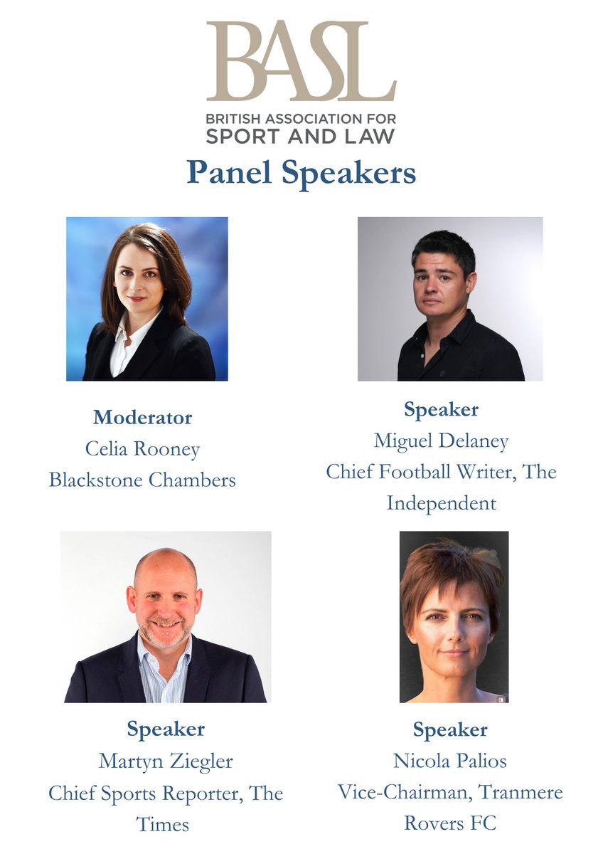 We are delighted to welcome our panel members for the fourth panel Football's Future. To download your booking form please visit ow.ly/Vnmb50QCJh7 #BASLAnnualConference #BASLConference #SportsLaw #SportLawConference #FootballsFuture