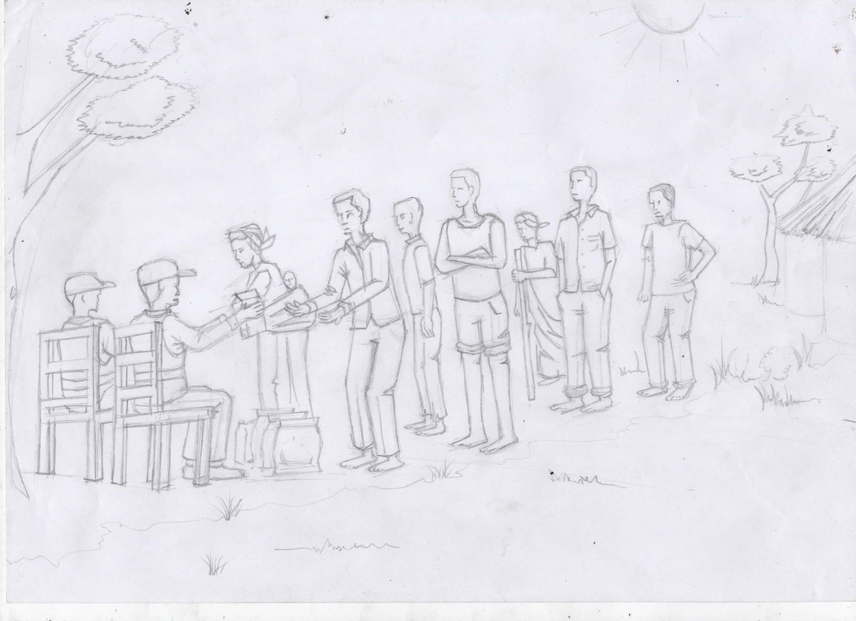 DumarCane's tweet photo. Someone gave me this sketch for some organization's project. My instructions were to paint the image with no significant changes to the sketch provided. This guy came to me with 10k to pick his work 😭 https://t.co/NxeY0F1bbN