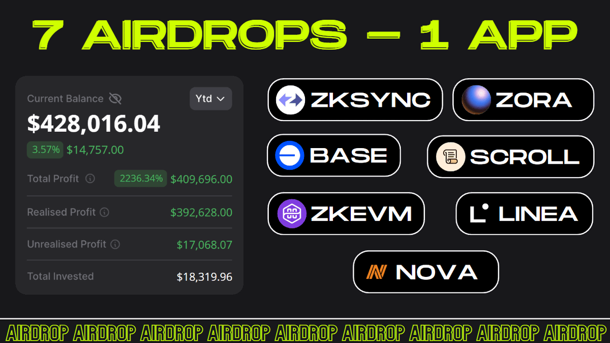 leshka_eth's tweet photo. > > > Use this dApp to get 7 airdrops, including:

• [✓] $ZKS
• [✓] $SCROLL
• [✓] $ZORA
• [✓] $LINEA
• [✓] $BASE

::: Cost: Almost FREE :::
::: Time: 5 min :::
::: Potential reward: ~$50,000 :::

>>> Follow my guide 🧵🔽: https://t.co/jFhKhOzGHE