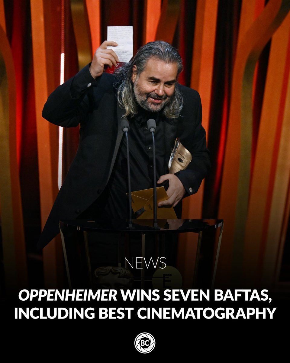 In his speech after winning the award, Hoytema said: "Celluloid is alive and kicking. Four out of five nominated films were shot on celluloid and it proves that film is resilient and wanted more by audiences than ever."

More here: bit.ly/BCBAFTAS