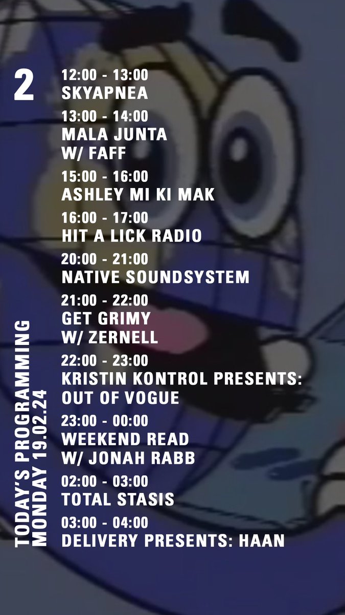 NTS Radio (@ntslive) on Twitter photo Today on NTS
<a href="/drakefard/">Charles Drakeford</a> <a href="/ElenaColombi/">Elena Colombi</a> @GambleLee <a href="/yosapeit/">Yosa Peit</a> <a href="/showmethebody/">SHOW ME THE BODY</a> <a href="/SKYAPNEA/">S K Y A P N E A</a> <a href="/kristinkontrol/">KRISTIN KONTROL</a> Today on NTS
<a href="/drakefard/">Charles Drakeford</a> <a href="/ElenaColombi/">Elena Colombi</a> @GambleLee <a href="/yosapeit/">Yosa Peit</a> <a href="/showmethebody/">SHOW ME THE BODY</a> <a href="/SKYAPNEA/">S K Y A P N E A</a> <a href="/kristinkontrol/">KRISTIN KONTROL</a>