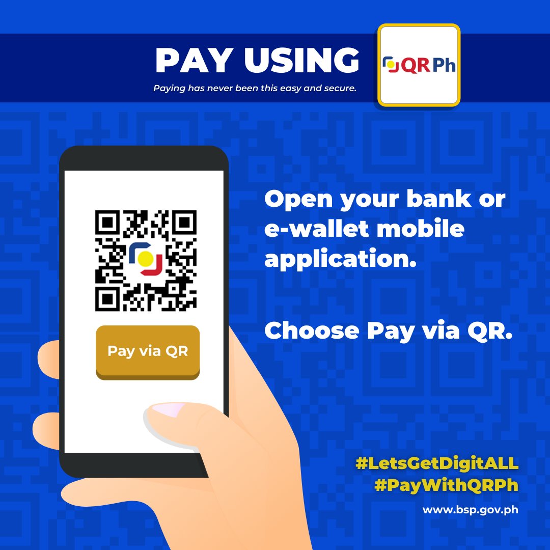 BangkoSentral's tweet image. #LetsGetDigitALL at gamitin ang QR Ph sa pagbabayad.

Interoperable ang QR Ph. Kaya maaaring magbayad o magpadala ng pera kahit pa magkaiba ang bangko o e-money issuer ng sender at receiver.

Mag QR Ph para sa LIGTAS, MABILIS, at MAAASAHANG payment transaction!