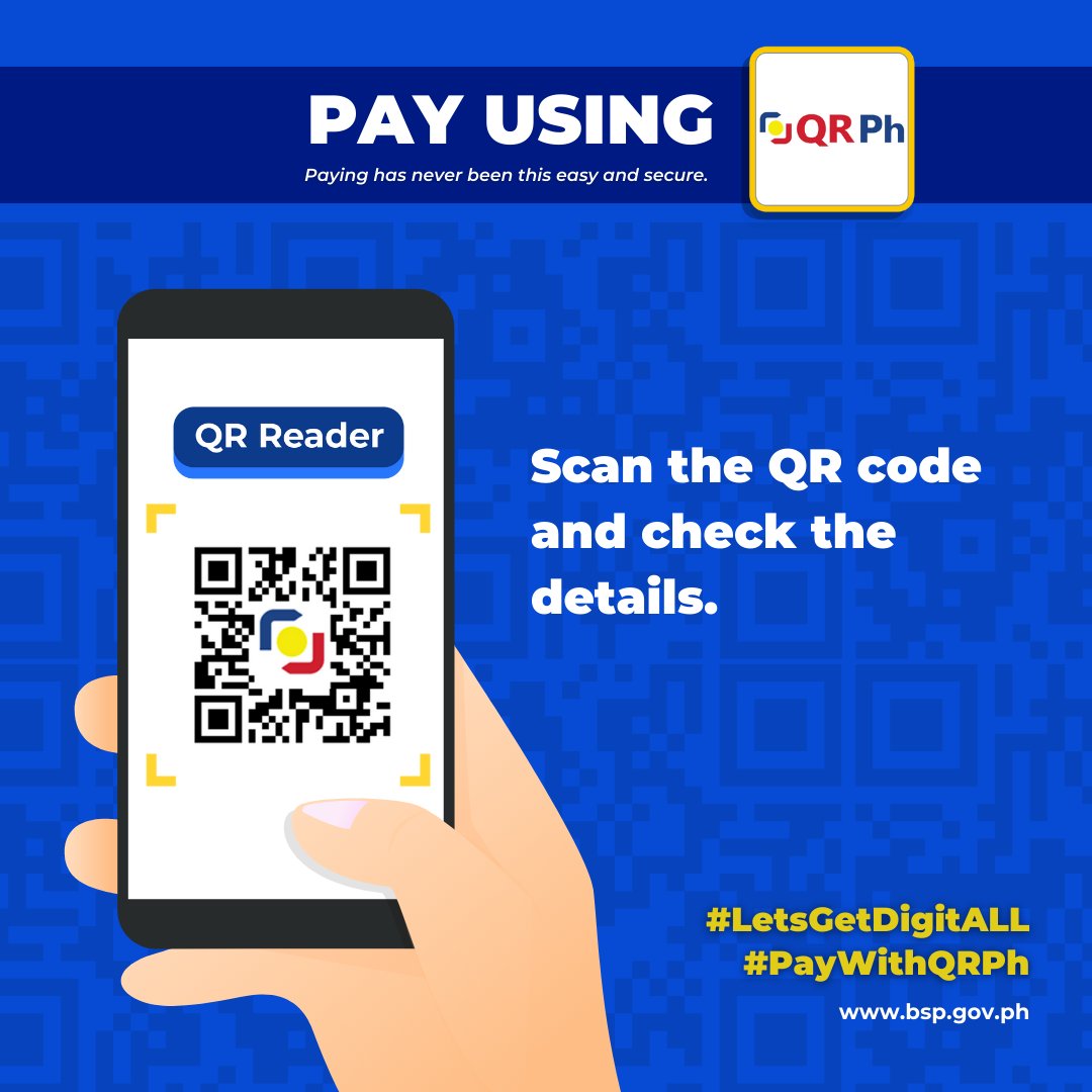 BangkoSentral's tweet image. #LetsGetDigitALL at gamitin ang QR Ph sa pagbabayad.

Interoperable ang QR Ph. Kaya maaaring magbayad o magpadala ng pera kahit pa magkaiba ang bangko o e-money issuer ng sender at receiver.

Mag QR Ph para sa LIGTAS, MABILIS, at MAAASAHANG payment transaction!