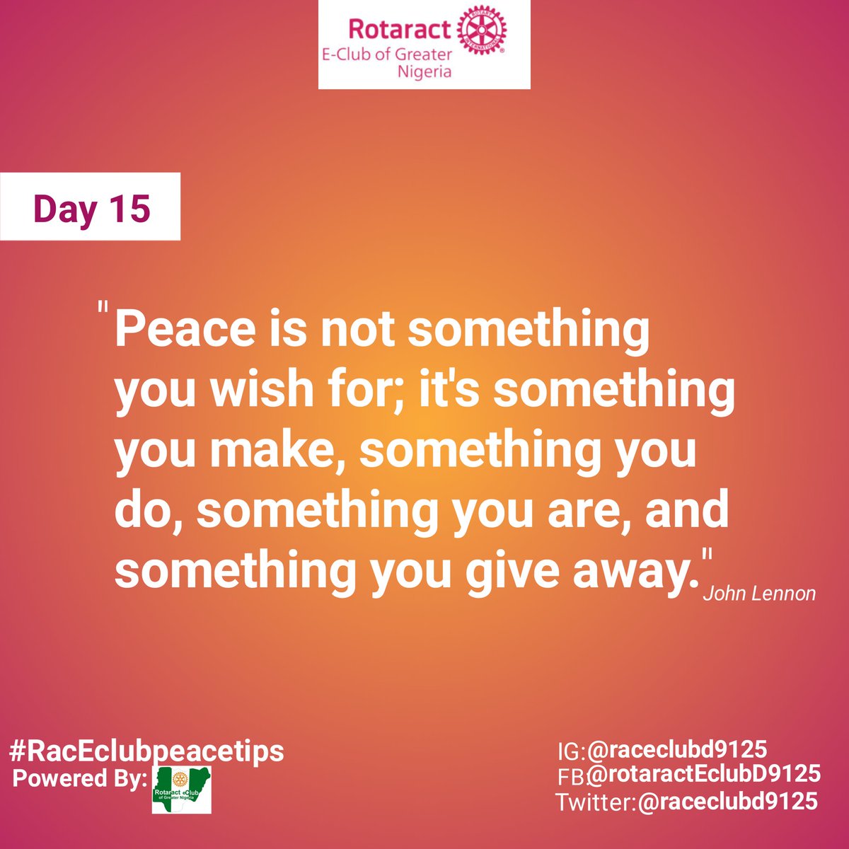 RACEClubD9125's tweet photo. #peaceIsPossible
#BuildBridgesNotWalls
#NegotiateForPeace
#UnityInDiversity
#RotaDigitalPeaceTips
#PromotePeacefulDialogue https://t.co/fSqnjvCzMI