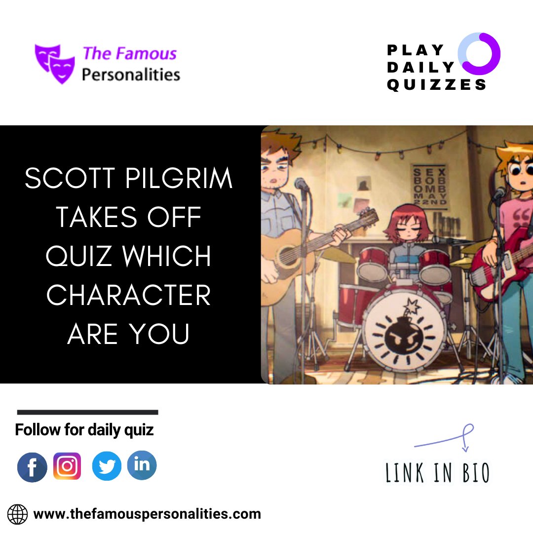 Exciting news! 🎉 Scott Pilgrim fans, rejoice! 🙌 Just heard that the Scott Pilgrim TV series is officially taking off! 📺 #ScottPilgrim #QuizTown #QuizTime Play Quiz - thefamouspersonalities.com/quiz/scott-pil…