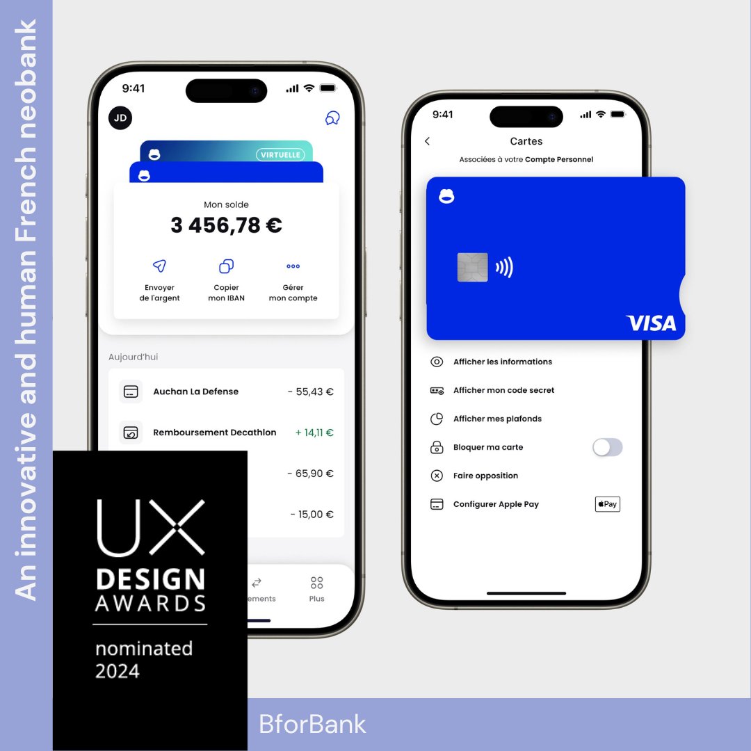 uxdawards's tweet image. Congratulations to @BforBank on the #UXDA24 nomination of “An innovative and human French neobank” The project is in the running for the Public Choice Award – cast your vote in our online poll👉bit.ly/490B8Py

#uxdesign #uxdesignawards #UXDA24 #uxawards #designawards #ux