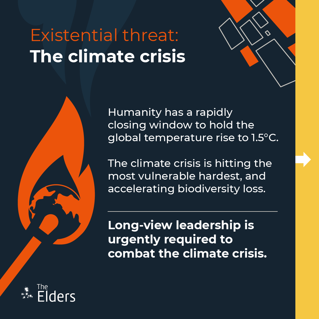 TheElders's tweet photo. With a rapidly closing window to secure a liveable future, leaders must urgently look beyond short-term political cycles and take bold action on the #ClimateCrisis.

A safe future is possible. Support the call for #LongviewLeadership: https://t.co/XPLoT0PEoJ https://t.co/GIfwS0E2nh
