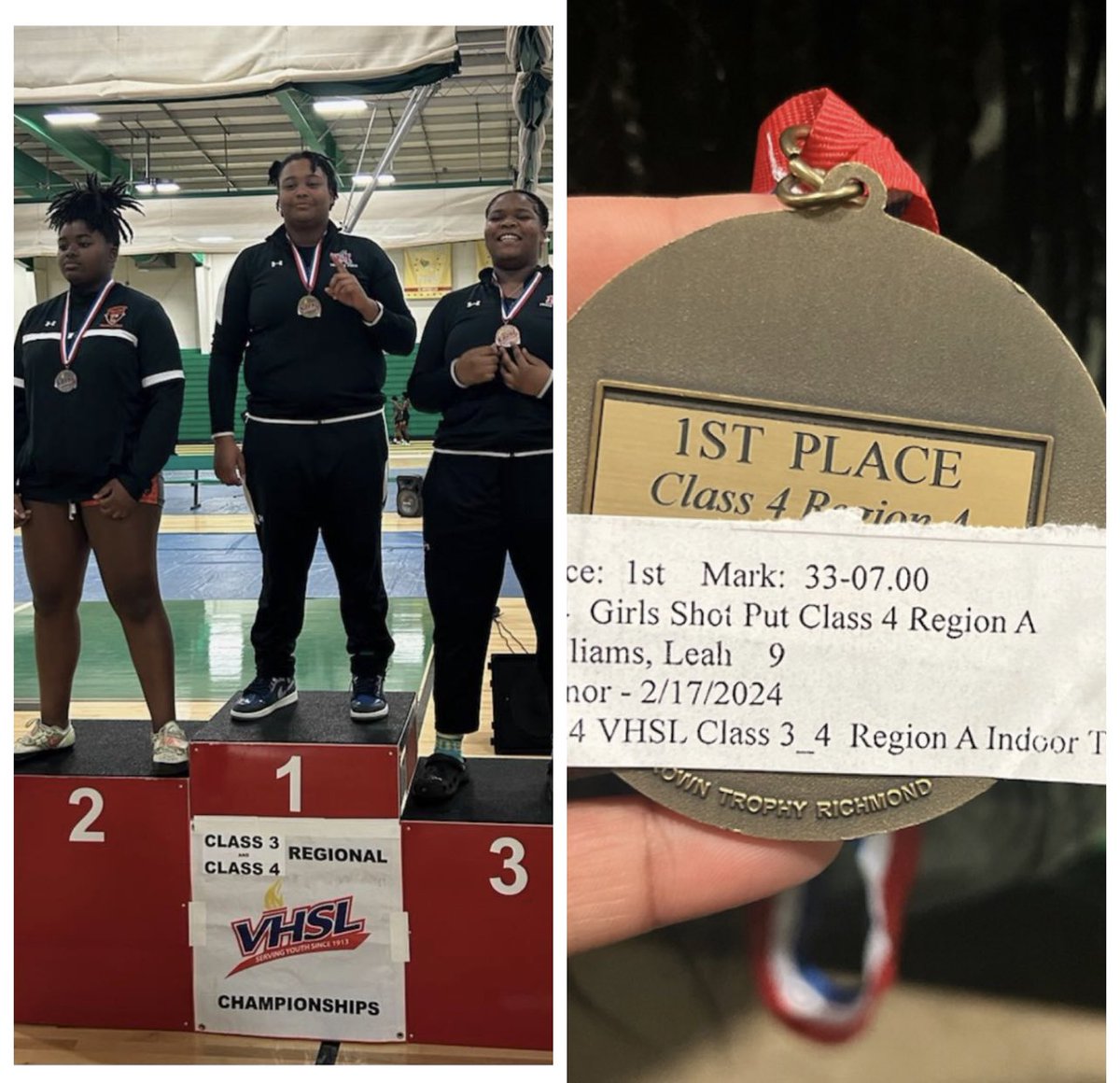 Congrats to freshman  dual sport athlete Leah Williams (Basketball) for winning the the 4A Regionals in the shot putt.