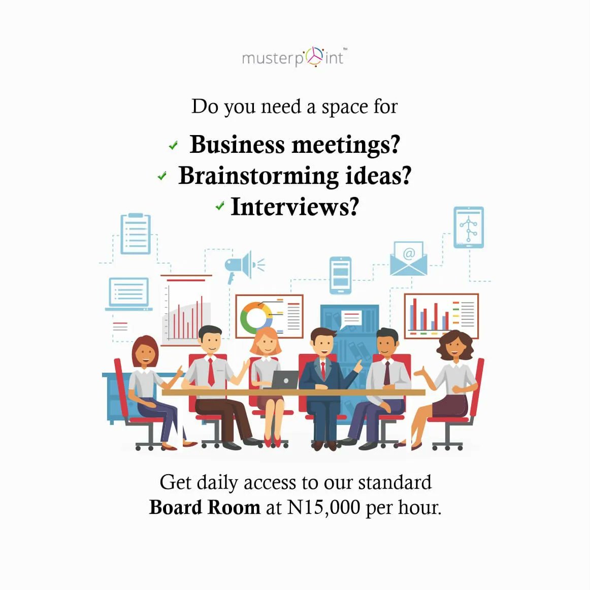 musterpoint_co's tweet photo. ๐ Work your way this week!
Swipe to see exclusive offerings for you at MusterPoint Ogba.
There is a space for you with us. For more enquiries, please call 09075432040
#coworkingspace #musterpoint https://t.co/qU80qenESf