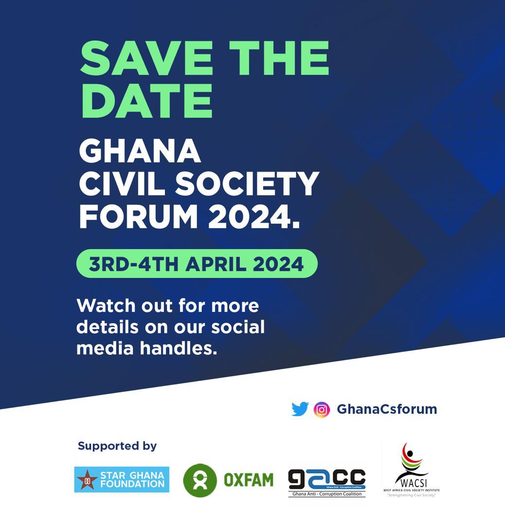 GhanaCSFourm's tweet photo. Join us at the upcoming CSO Forum 2024!
Share knowledge with peers! Network with experts!
#civilsocietyforum
#civicengagementmatters
#inclusivesociety 

@STARGhana 
@wacsi 
@OXFAMghana 
@GACC_GHANA https://t.co/iOOJpQplbq
