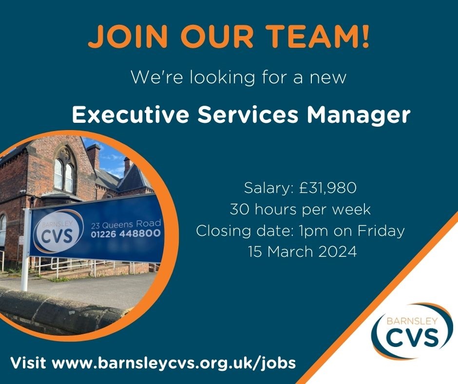 📢We are hiring 📢 Barnsley CVS is seeking a Executive Services Manager to support its team. ➡️To find out more follow this link: barnsleycvs.org.uk/jobs/executive…