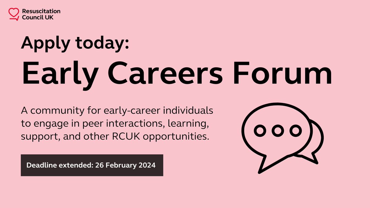 Just one week left to apply for the Early Careers Forum! Don't miss your chance to use your perspectives and experience to help form the future of resuscitation practice in the UK.

Apply today: resus.org.uk/recruitment/ap…
