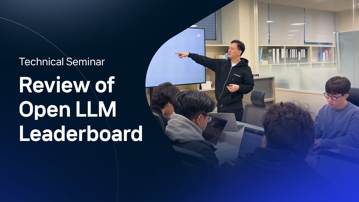 BCLabsGlobal's tweet photo. [Technical Seminar] Review of Open LLM Leaderboard

The AI team organized a technical seminar for their in-house developers to discuss and learn about the model listed on the #OpenLLMLeaderboard.

This platform allows for comparison of AI model performance, with over 3,600 models currently registered. Models are evaluated based on various criteria such as inference, common sense ability, and prevention of hallucination phenomena, with immediate updates to the rankings.