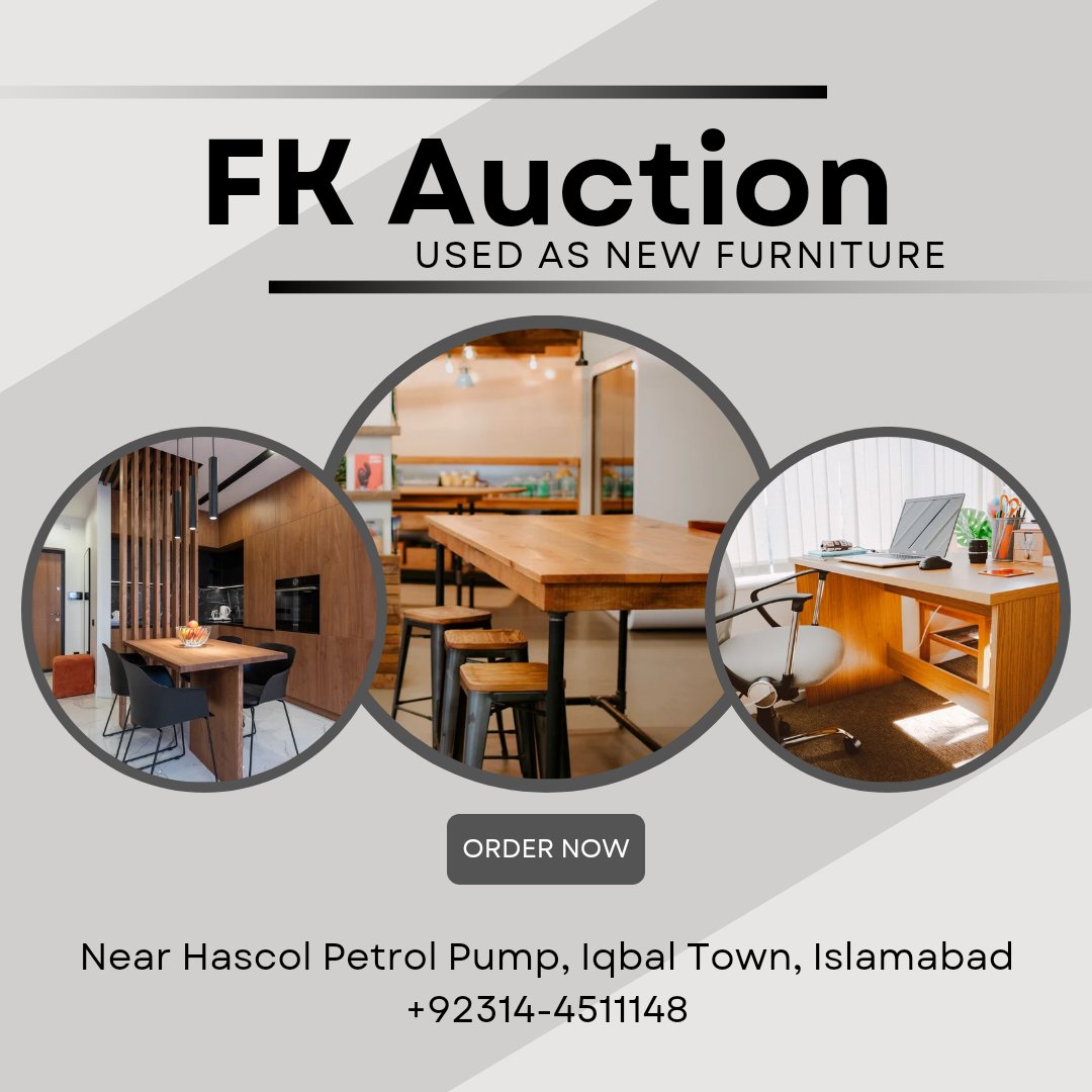 FK Auctions #Islamabad ✅

Contact us for any kind of Buy &amp; Sell Stuff around you. Call us Now: 0314-4511148 #tables #chairs #officefurniture  #auctionhouse #rawalpindi
