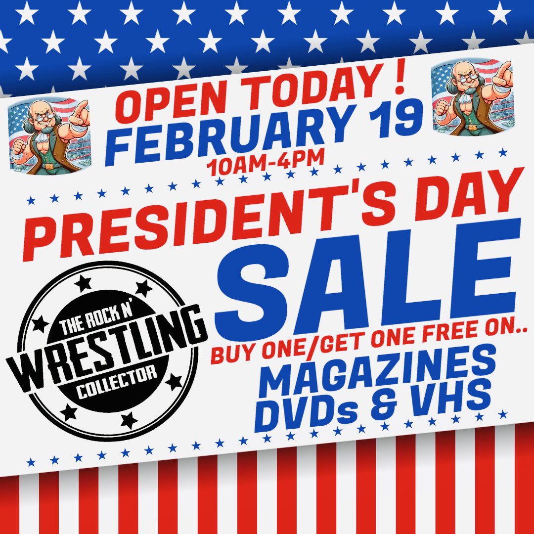 We are opening today for 🇺🇸 President’s Day from 10AM-4PM! BOGO on all wrestling magazines, DVD, and VHS tapes! Come play our WWF WrestleFest arcade game! Come step back into your childhood today! The Wrestling Collector 2772 State Route 23 Stockholm, NJ