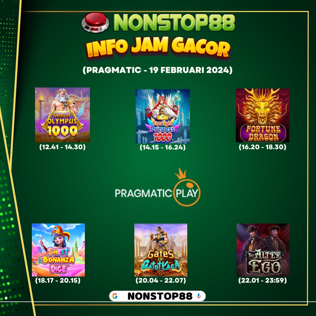 nonstop88_ofc's tweet photo. INFO JAM GACOR HARI INI BOSSKU.. DI PRAGMATIC PLAY

📩 DM Buat Info Event Menarik Lainnya📩

🔥NONSTOP88🔥

🃏 Bonus Rebate 0,7%
🃏 Bonus Refferal 2%
🃏 Bonus freespin/buyspin 50%
🃏 Bonus Scatter

🔍 NONSTOP88

#polagacor #infogacor #trikgacor #pragmaticplayindonesia #nonstop88 https://t.co/XQ8NHEeFvJ