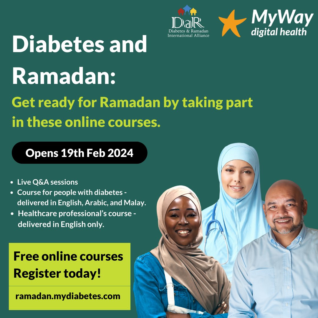 MyWayDigital's tweet photo. Our #Diabetes and #Ramadan course is now live!

Sign-up and get started right away by visiting https://t.co/rZMExQDUZA

An interactive course with live Q&amp;A sessions with diabetes experts!

Free for anyone worldwide with an interest to know more.

Spread the word! #retweet https://t.co/yTfkYpXFVi