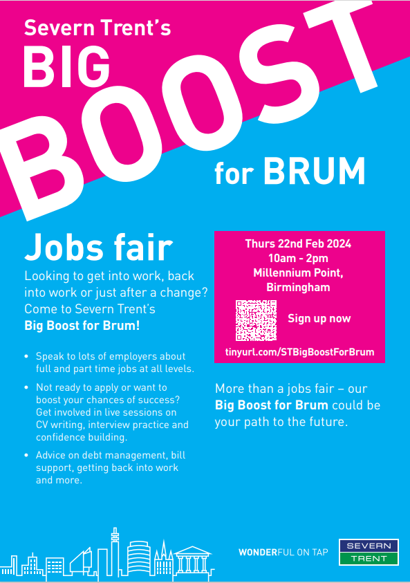 Reminder this Thursday the Job Fair is on at Millennium Point. To sign up scan the QR Code.