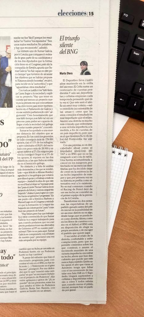 Ayer fue tarde de fútbol. Y en el fútbol, como en la vida, no ganar a veces no significa perder. 

🗞️Columnita en Faro y La Opinión antes de volver a la vida sin campaña
 
El triunfo silente del BNG:
laopinioncoruna.es/elecciones/gal…