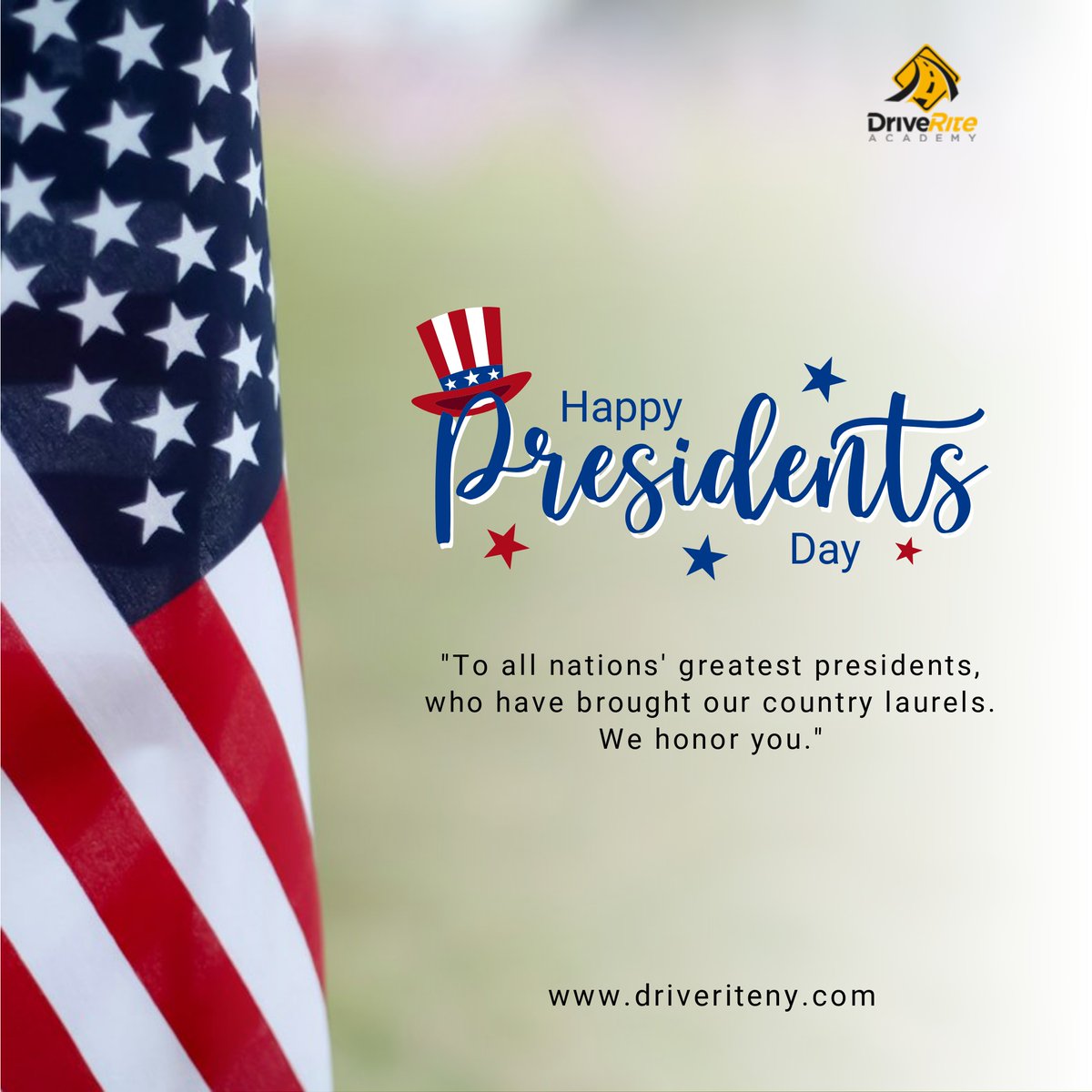 DriveRiteNY's tweet photo. Happy Presidents' Day from all of us at Drive Rite Academy! As we honor the leadership and legacy of our nation's presidents, we're reminded of the journey and dedication it takes to lead with integrity. https://t.co/kZEifo8qwB