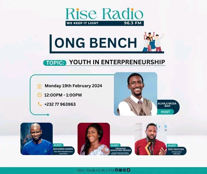 omegabritishbah's tweet photo. This is a program that looks into achievements, successes and issues affecting young people in society. Don`t Miss Out! Tune in to @riseradiosl at 12:00PM - 1:00PM.
@saccohsidi
#longbench #youthprograms #riseradiosl @followers https://t.co/MrXOQ7TmKu