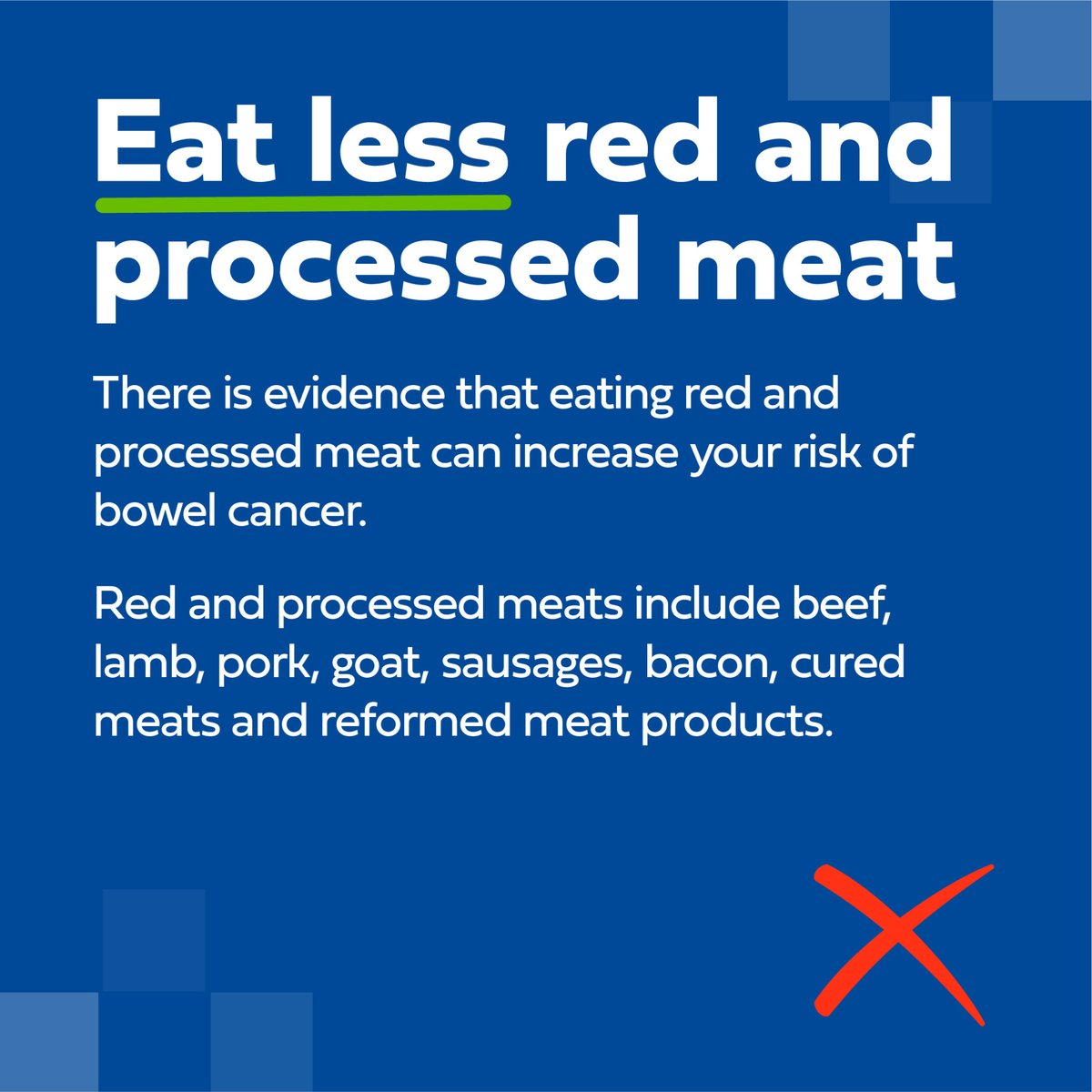 By making simple changes to your diet and lifestyle you can decrease your risk of being affected by bowel cancer:

🚬 Stop smoking 
🍻 Limiting alcohol 
🥩 Eating less red meat 

Click below to find out more about bowel cancer and its symptoms: bit.ly/4b4UAfT