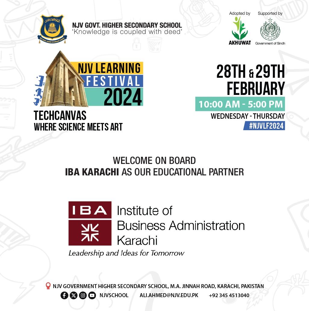 NJVSchool's tweet image. Announcement about NJV Learning Festival 2024 
 #fm91 #TvOnePk #NJVGovtSchool #Cheezwala #IBA