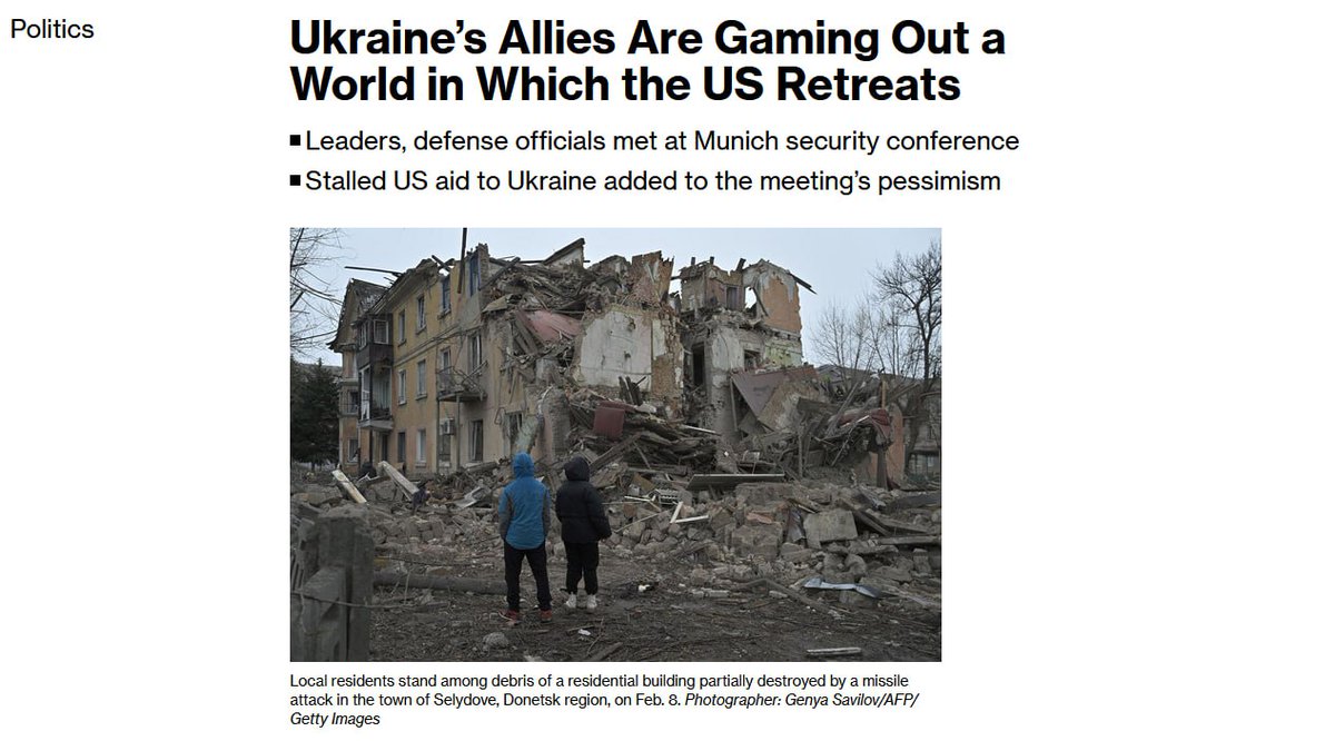 SprinterPress's tweet photo. NATO members anxiously prepare for life without US - Bloomberg

The US position as an ally has been shaken, Bloomberg reports. At the recent Munich Conference, “pessimism” prevailed. NATO members are no longer confident in Washington's full support.

All this uncertainty is only growing amid Trump's statements that he will no longer defend NATO, Russia's recent military success in Avdiivka and problems with the approval of a new aid package to Ukraine. For Ukraine, this delay could be fatal. The Ukrainian Armed Forces no longer have enough ammunition promised by their allies. At the same time, it is unknown how much more time the Senate will need to allocate assistance, and whether this will happen at all.
