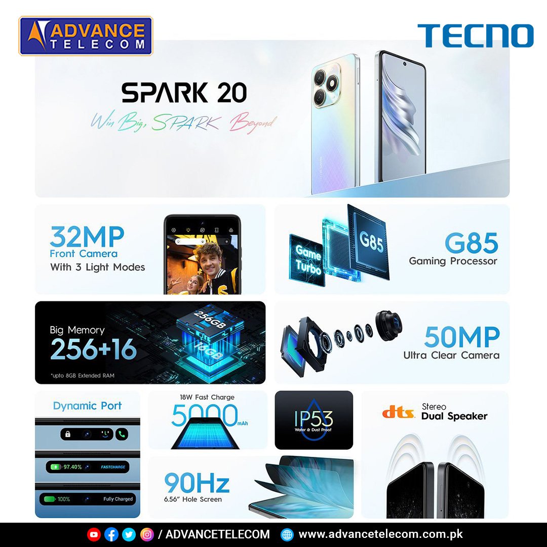 advancetelecom's tweet photo. Meet our brand new SPARK 20, the 50MP Expert! Level up your photography experience with its 50MP ultra clear camera. You can also get clearer calls in any settings with its 400% Big Volume Stereo Dual Speaker Sound by DTS.
Shop now: https://t.co/IkfmKrbDq7
#AdvanceTelecom #HDKBN https://t.co/V1mMYsQJmM