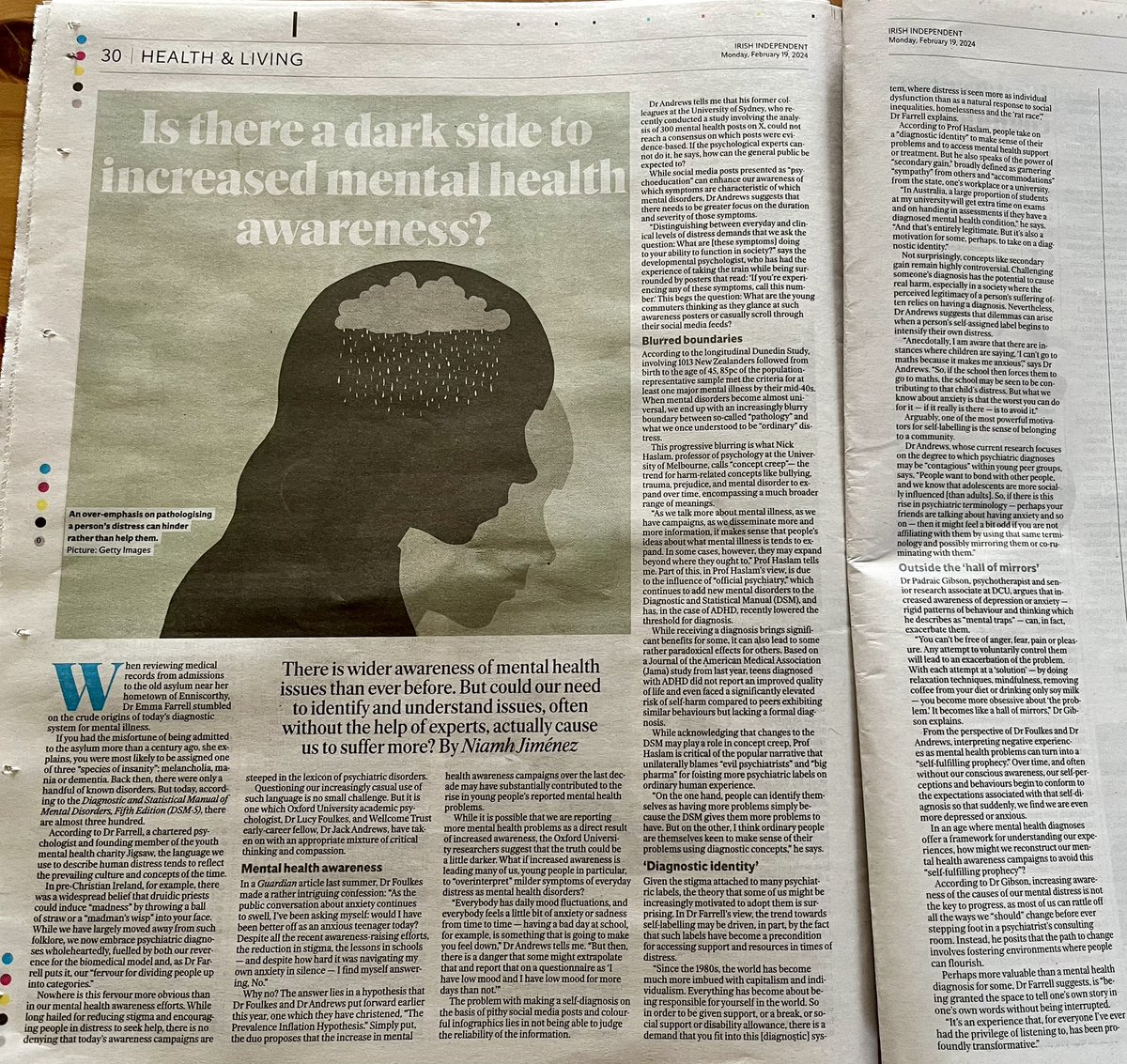 Dr Emma Farrell (@emmaefarrell) on Twitter photo It was great to speak to Niamh Jiménez as part of this <a href="/Independent_ie/">Irish Independent</a> piece on the potential downsides of psychiatric classification and mental health awareness campaigns.
e-pages.dk/irishindepende… It was great to speak to Niamh Jiménez as part of this <a href="/Independent_ie/">Irish Independent</a> piece on the potential downsides of psychiatric classification and mental health awareness campaigns.
e-pages.dk/irishindepende…