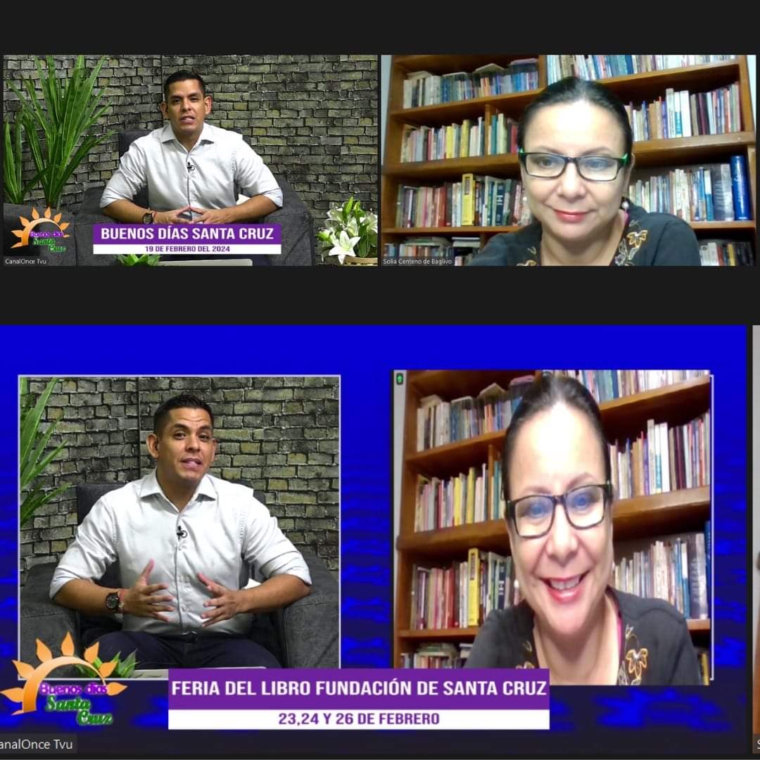 solia_ma's tweet photo. Muchas gracias por la entrevista Programa Buenos Días Santa Cruz de Televisión Universitaria Canal 11 TVU. Estamos difundiendo la Feria del Libro  "Fundación de Santa Cruz" los días 23, 24 y 26 de Febrero en la Casa de la Cultura "Raúl Otero Reiche" de 16:00 a 20:30. https://t.co/jYcCQ2RBKt
