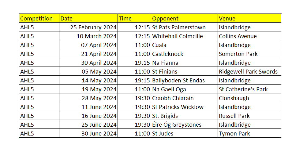 Our respective 2024 Hurling League fixtures have been published on the Dublin GAA website 

#serviceabú #dublingaa