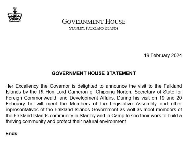 Statement from Government House #Falklands: