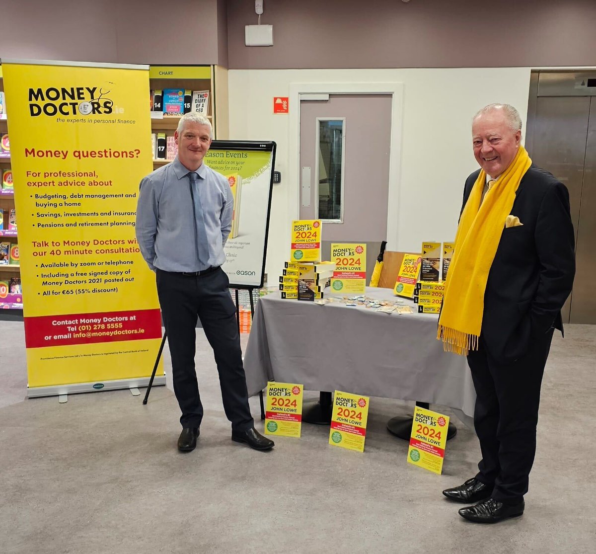 themoneydoc's tweet photo. 🌟 Incredible day at Eason's Dun Laoghaire promoting the 1:1 Money Clinic &amp; book signing for Money Doctors 2024 Finance Guide! Empowering folks with practical 'how to' info on mortgages, debts, savings, taxes, &amp; family protection. Grateful for the opportunity! #Easons https://t.co/9nifEKFgph