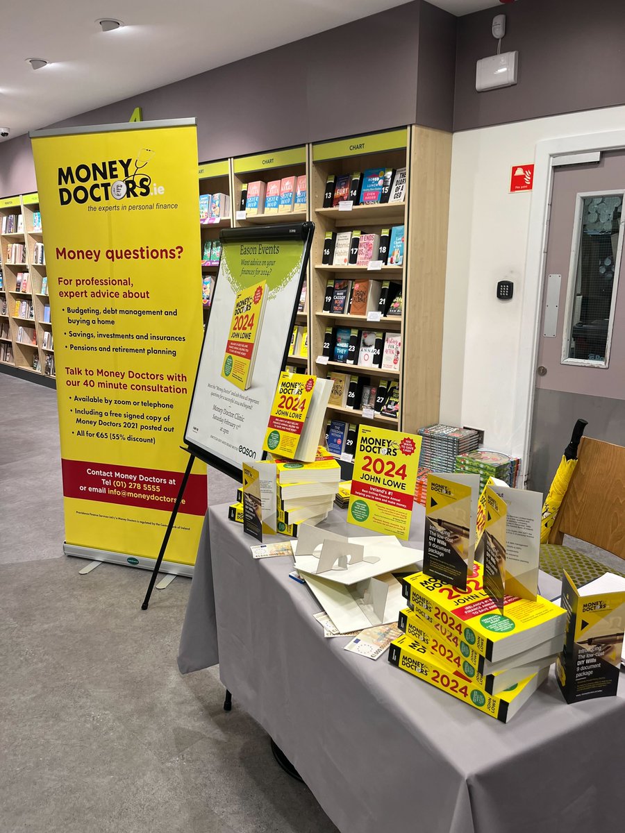 themoneydoc's tweet photo. 🌟 Incredible day at Eason's Dun Laoghaire promoting the 1:1 Money Clinic &amp; book signing for Money Doctors 2024 Finance Guide! Empowering folks with practical 'how to' info on mortgages, debts, savings, taxes, &amp; family protection. Grateful for the opportunity! #Easons https://t.co/9nifEKFgph
