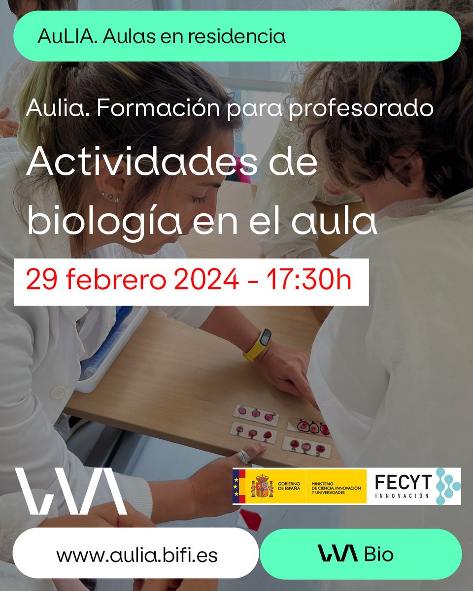 ¡ATENCIÓN! El taller previsto para este jueves 22 de febrero en #LIABio se traslada al JUEVES 29 DE FEBRERO.

Si te interesa asistir, aún quedan plazas disponibles: aulia.bifi.es

#Aulia cuenta con la colaboración <a href="/FECYT_Ciencia/">FECYT</a> y <a href="/CienciaGob/">Ministerio de Ciencia, Innovación y Universidades</a>