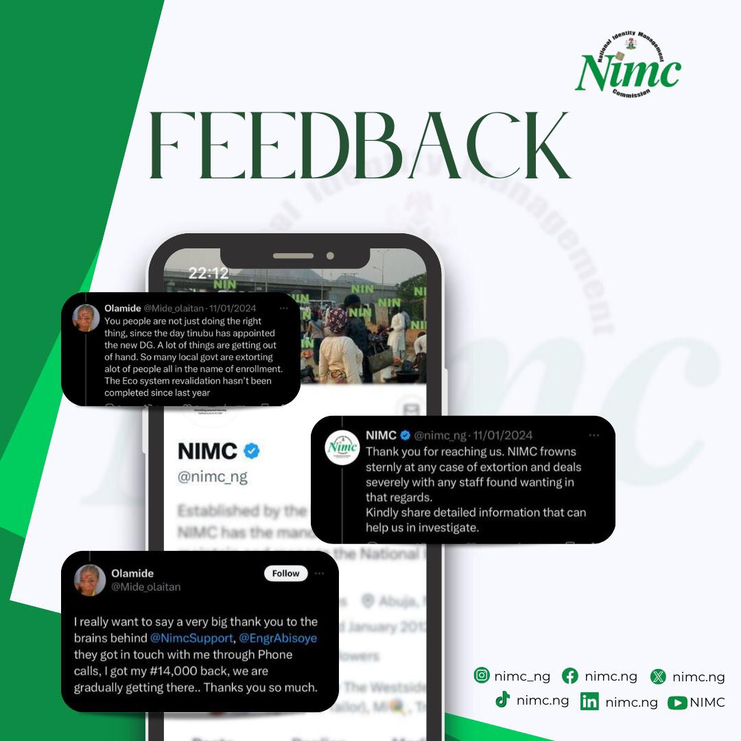 Naijacompatriot's tweet photo. @nimc_ng is identifying challenges and implementing solutions to enhance the process through transparent communication. #NIMCSupport #NIMC2024 #SayNoToExtortion https://t.co/4KkGaprbFe