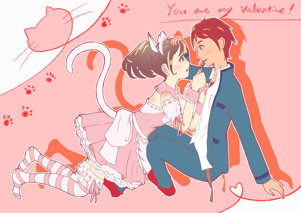 qyamamama197's tweet image. ロボノ　カイアキ
遅くなっちゃったけどバレンタイン絵です🥴
制服カイとメイドアキちゃんの組合せが見たくて謎時空に飛んできました