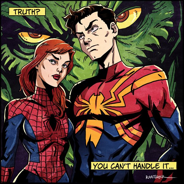 RizaTurker's tweet photo. "Truth is Heavy..." #spiderman #peterparker #maryjane #webslinger #wallcrawler #amazingspiderman #spectacularspiderman #ultimatespiderman #spiderverse #greengoblin #normanosborn #spidermanfanart #fanart #illustration #digitalart #digitalillustration #marvelfanart #rizaciziyor https://t.co/EyVH37vek3
