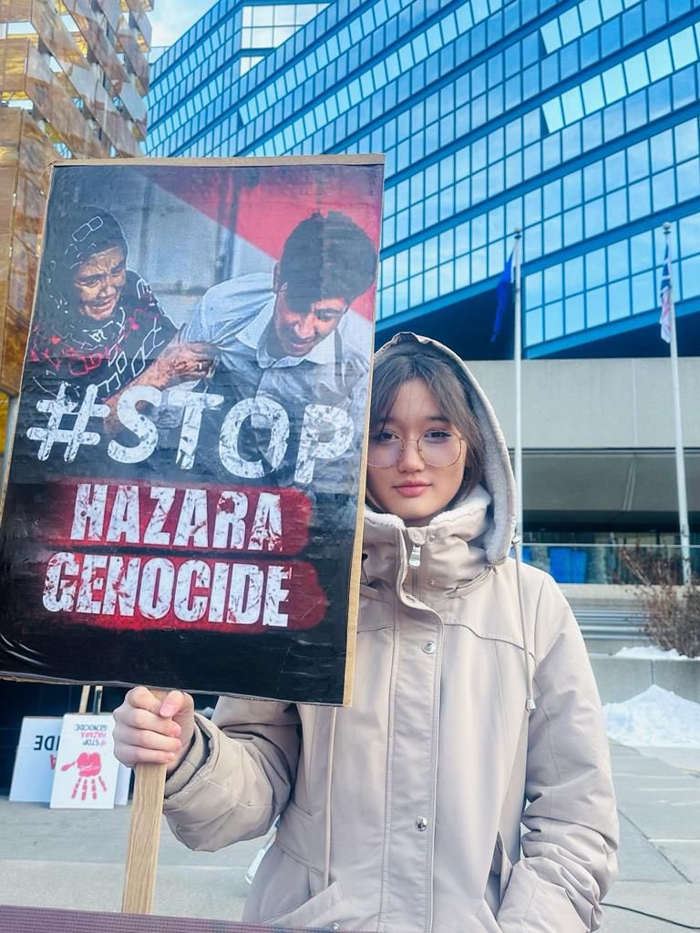 HazaraIntl's tweet photo. Protest Rally in Calgary Canada against international community’s engagement with the Taliban at the 2nd #Doha summit. @UNGeneva @SR_Afghanistan @IntlCrimCourt @amnesty #DohaSummitAfghanistan #StopHazaraGenocide https://t.co/TJyXKIHQt7