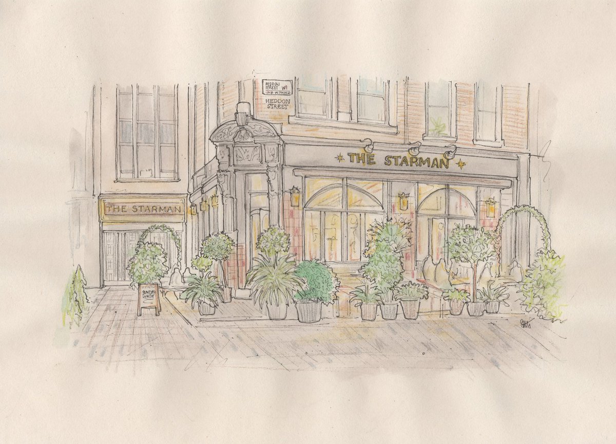 Sketches of one of our favourite places to stop and sip - The Starman on Heddon Street ✏️ 📸 marianmartinarch on IG