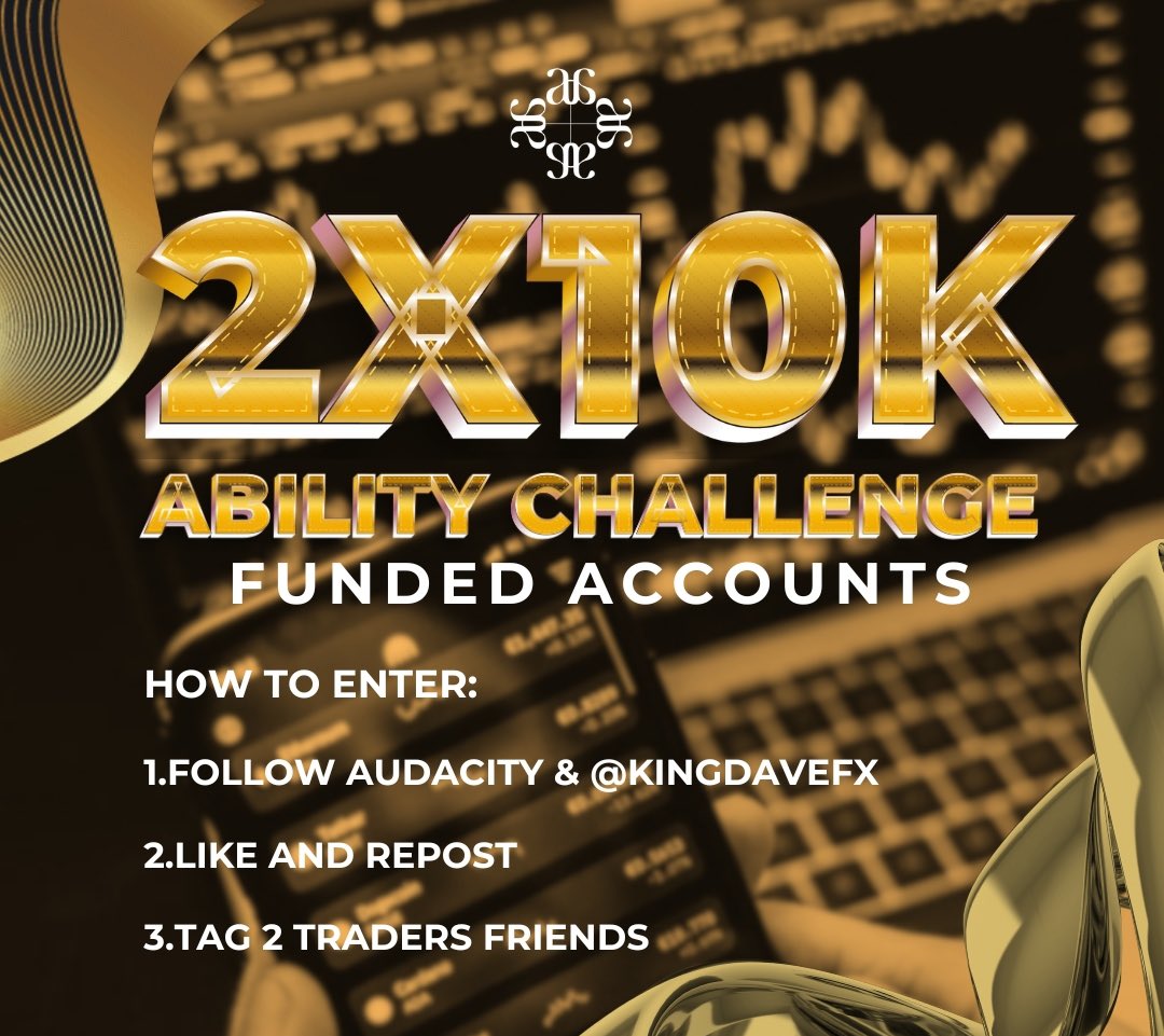 KingDaveFX (The AMD, MMXM trader) (@kingdavefx) on Twitter photo ⚡️20.000USD GIVEAWAY.
Join to receive love and care from <a href="/Audacitycap/">AudaCity Capital</a>.
Two active community members will start a 10K journey with the golden firm.
To participate
Follow
<a href="/Audacitycap/">AudaCity Capital</a>
<a href="/KingDaveFX/">KingDaveFX (The AMD, MMXM trader)</a>
<a href="/LeroySanFX/">JPYFX</a>
Like
Retweet
Tag two Traders.
End on 23|04 ⚡️20.000USD GIVEAWAY.
Join to receive love and care from <a href="/Audacitycap/">AudaCity Capital</a>.
Two active community members will start a 10K journey with the golden firm.
To participate
Follow
<a href="/Audacitycap/">AudaCity Capital</a>
<a href="/KingDaveFX/">KingDaveFX (The AMD, MMXM trader)</a>
<a href="/LeroySanFX/">JPYFX</a>
Like
Retweet
Tag two Traders.
End on 23|04